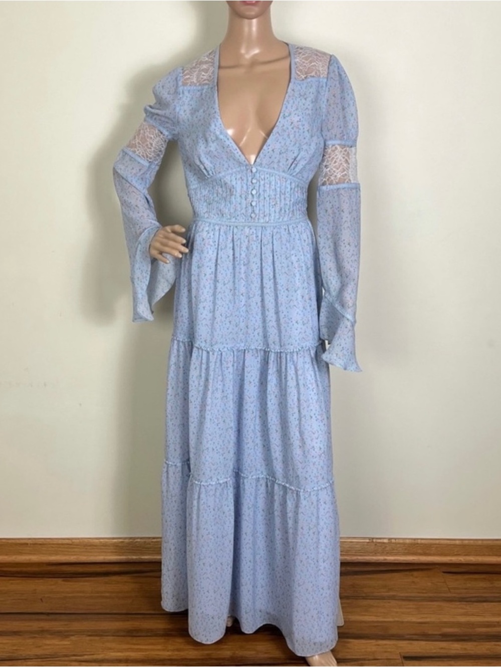 DIVINE HERITAGE REVOLVE BLUE FLORAL PRINT MAXI DRESS - Picture 2 of 7